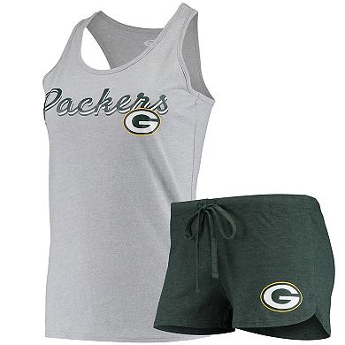Women's Concepts Sport Heathered Gray/Green Green Bay Packers Anchor Tank Top & Shorts Sleep Set