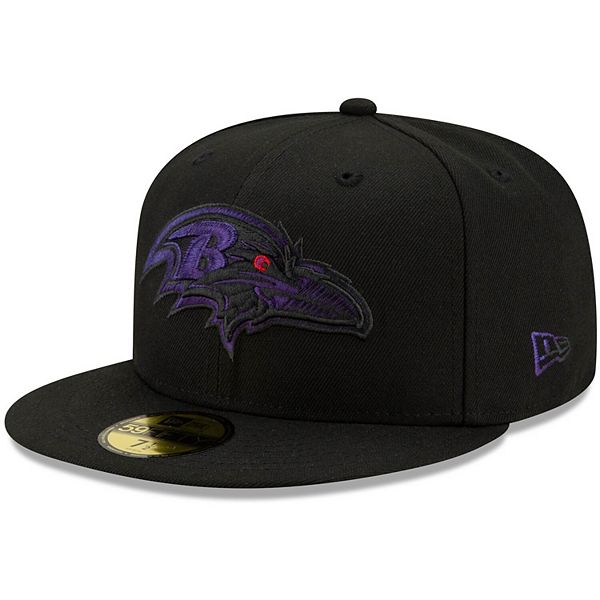 Men's New Era Black Baltimore Ravens Logo Color Dim 59FIFTY Fitted Hat