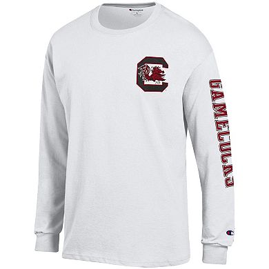 Men's Champion White South Carolina Gamecocks Team Stack 3-Hit Long Sleeve T-Shirt