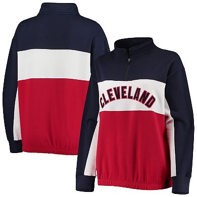 Women's Fanatics Branded Navy/Red Cleveland Indians Plus Size Colorblock Quarter-Zip Sweatshirt