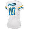 Women's Majestic Threads Justin Herbert White Los Angeles Chargers Name & Number V-Neck T-Shirt