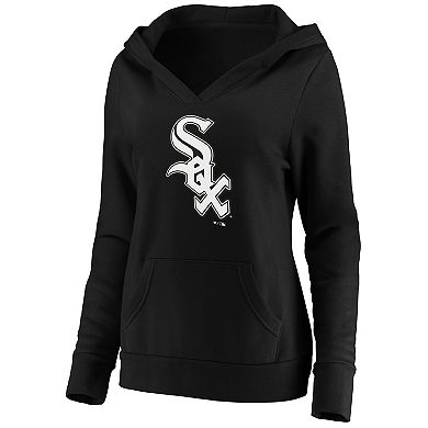 Women's Fanatics Branded Black Chicago White Sox Official Logo Crossover V-Neck Pullover Hoodie