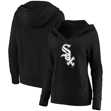 Women's Fanatics Branded Black Chicago White Sox Official Logo Crossover V-Neck Pullover Hoodie