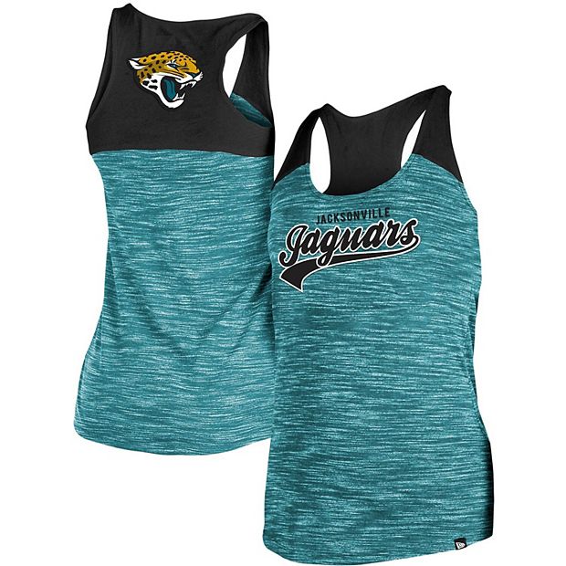 Women's New Era Black/Teal Jacksonville Jaguars Space Dye Scoop Neck  Racerback Tank Top