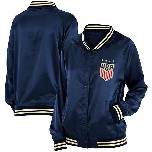 Women's 5th & Ocean by New Era Navy USWNT Full-Snap Satin Jacket Size: Large