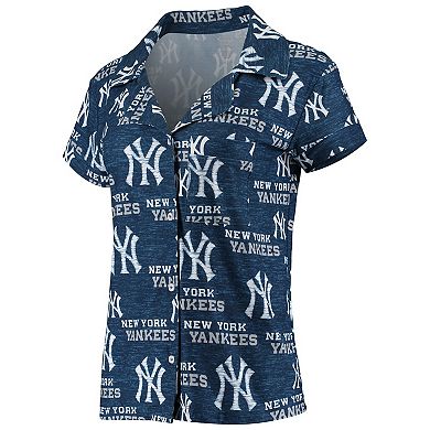 Women's Concepts Sport Navy New York Yankees Zest Allover Print Button-Up Shirt & Shorts Sleep Set