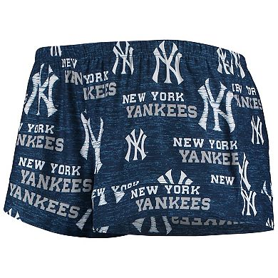 Women's Concepts Sport Navy New York Yankees Zest Allover Print Button-Up Shirt & Shorts Sleep Set