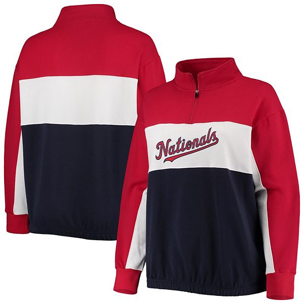 Women's Fanatics Branded Red/Navy Washington Nationals Plus Size Colorblock Quarter-Zip Sweatshirt
