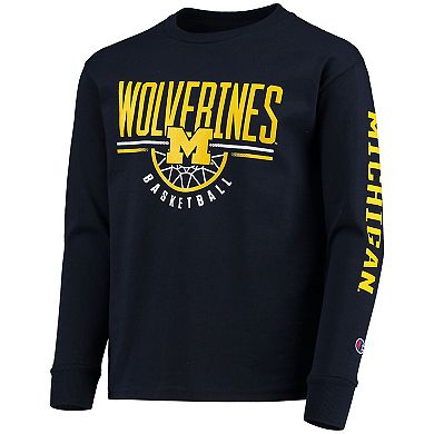 Youth Champion Navy Michigan Wolverines Basketball Long Sleeve T-Shirt