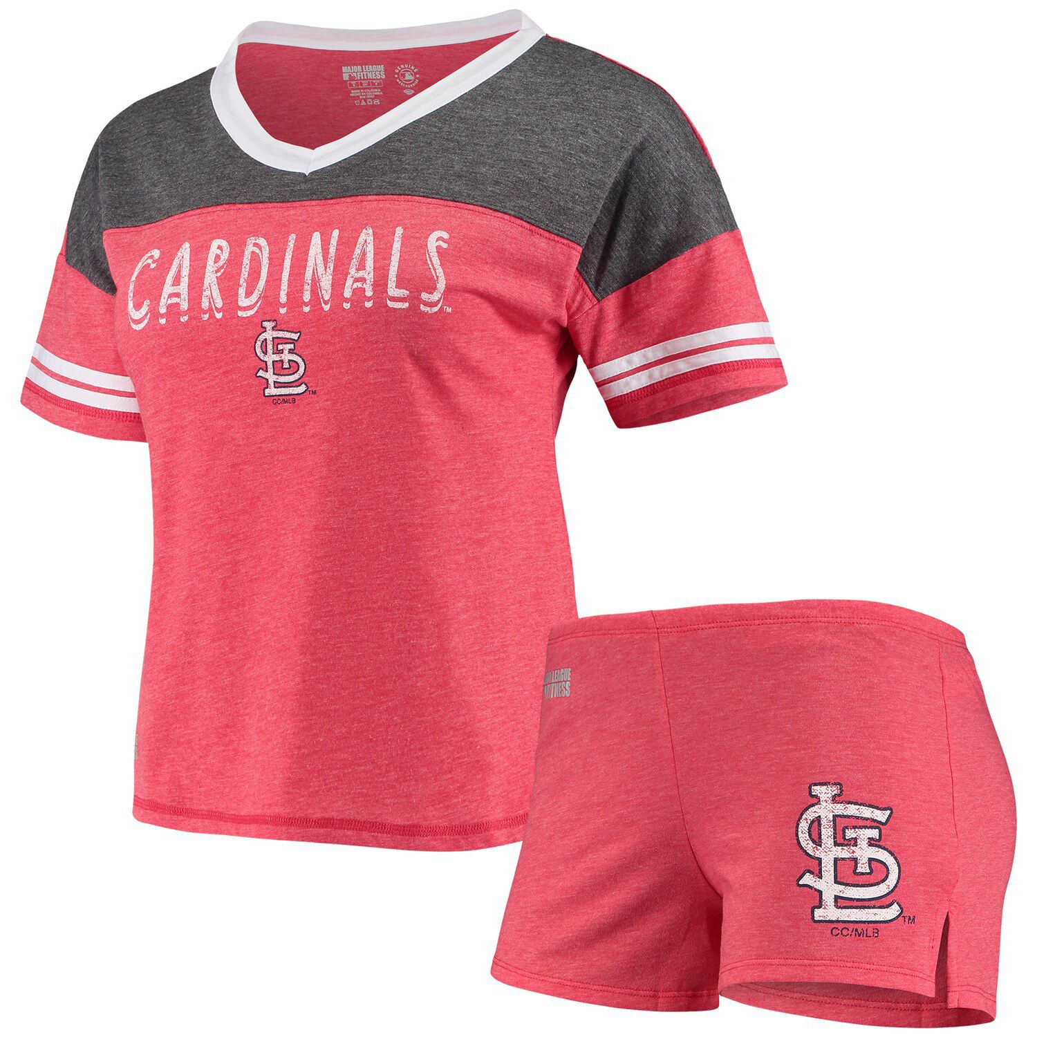 Image for Unbranded Women's Concepts Sport Heathered Red St. Louis Cardinals Crescent Tri-Blend V-Neck T-Shirt & Shorts Sleep Set at Kohl's.