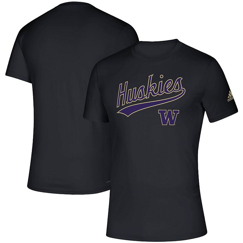 Mens adidas Black Washington Huskies Script Ball Creator AEROREADY T-Shirt