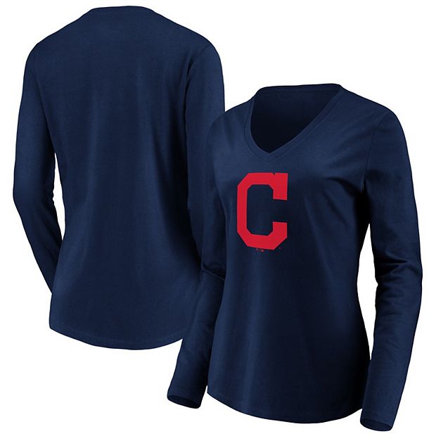 Fanatics Branded Women's Navy Cleveland Indians Official Logo Long Sleeve V-Neck T-Shirt - Navy