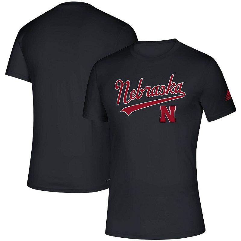 Mens adidas Black Nebraska Huskers Script Ball Creator T-Shirt, Size: Medi