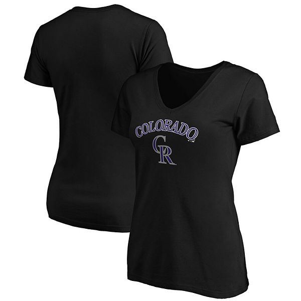 Fanatics Women's Black Colorado Rockies Team Logo Lockup V-Neck T-shirt