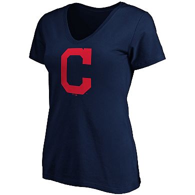 Women's Fanatics Branded Navy Cleveland Indians Plus Size Core Official Logo V-Neck T-Shirt