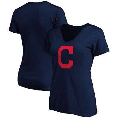 Women's Fanatics Branded Navy Cleveland Indians Plus Size Core Official Logo V-Neck T-Shirt