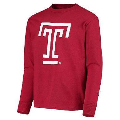 Youth Champion Cherry Temple Owls Lockup Long Sleeve T-Shirt