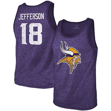 Men's Majestic Threads Justin Jefferson Purple Minnesota Vikings Name & Number Tri-Blend Tank Top