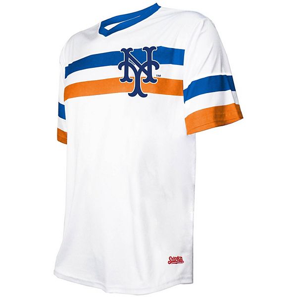 Men s Stitches White New York Mets Cooperstown Collection V Neck