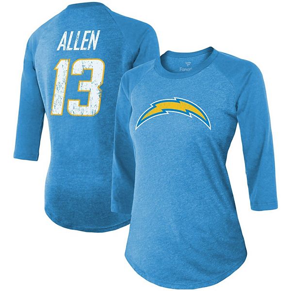 Women's Fanatics Branded Keenan Allen Powder Blue Los Angeles Chargers Team  Player Name & Number Raglan 3/4-Sleeve T-Shirt