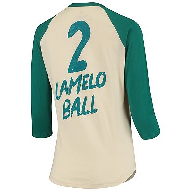 Women's Fanatics Branded LaMelo Ball Cream Charlotte Hornets NBA 3/4-Sleeve Raglan T-Shirt