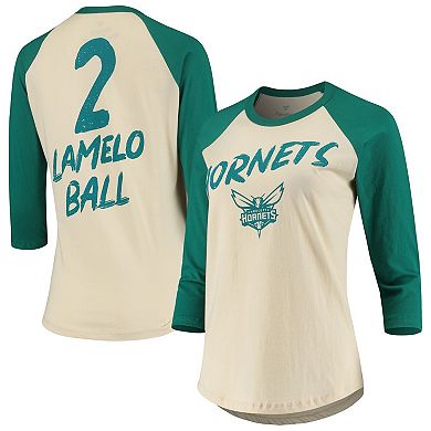 Women's Fanatics Branded LaMelo Ball Cream Charlotte Hornets NBA 3/4-Sleeve Raglan T-Shirt