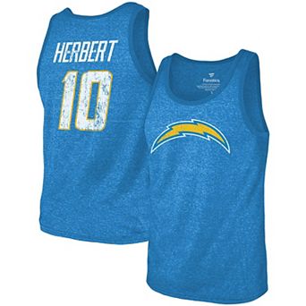 Men's Majestic Threads Justin Herbert Heathered Powder Blue Los Angeles Chargers Name & Number Tri-Blend Tank Top