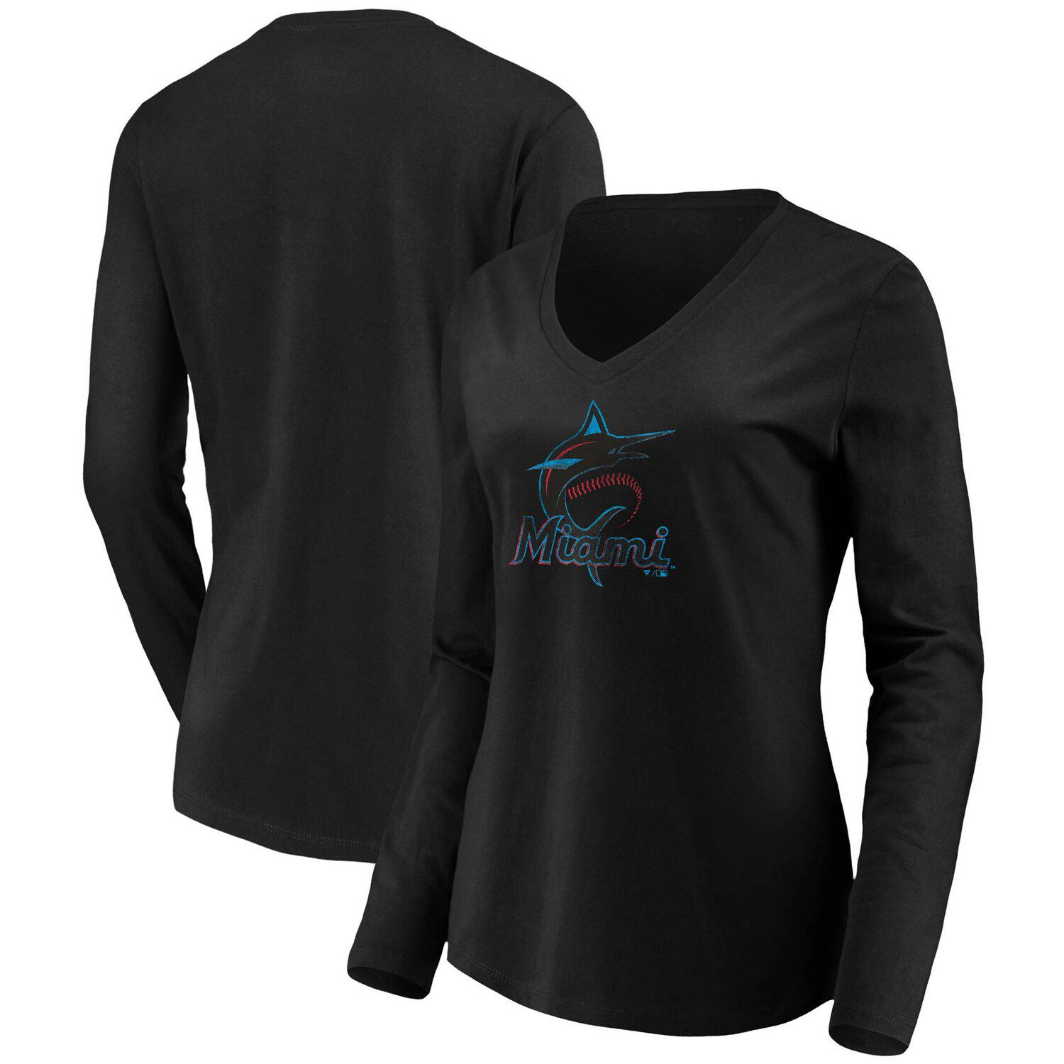 Women's Blue Miami Marlins Cropped Long Sleeve T-Shirt