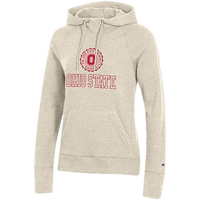 Women's Champion Heathered Oatmeal Ohio State Buckeyes College Seal Pullover Hoodie