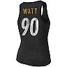 Women's Majestic Threads T.J. Watt Heathered Black Pittsburgh Steelers Name & Number Tri-Blend Tank Top