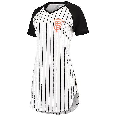 Women's Concepts Sport White/Black San Francisco Giants Vigor Pinstripe Raglan V-Neck Nightshirt
