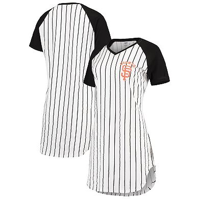 Women's Concepts Sport White/Black San Francisco Giants Vigor Pinstripe Raglan V-Neck Nightshirt