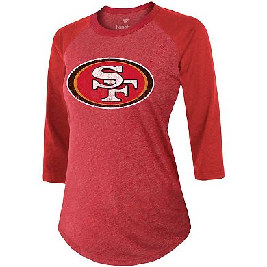 Women's Fanatics Branded George Kittle Scarlet San Francisco 49ers Team Player Name & Number Tri-Blend Raglan 3/4-Sleeve T-Shirt
