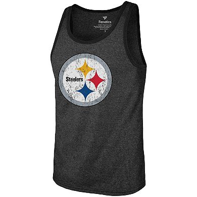 Men's Majestic Threads T.J. Watt Heathered Black Pittsburgh Steelers Name & Number Tri-Blend Tank Top