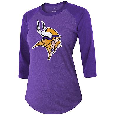 Women's Fanatics Branded Justin Jefferson Purple Minnesota Vikings Team Player Name & Number Tri-Blend Raglan 3/4-Sleeve T-Shirt