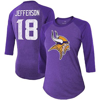 Women's Fanatics Branded Justin Jefferson Purple Minnesota Vikings Team Player Name & Number Tri-Blend Raglan 3/4-Sleeve T-Shirt