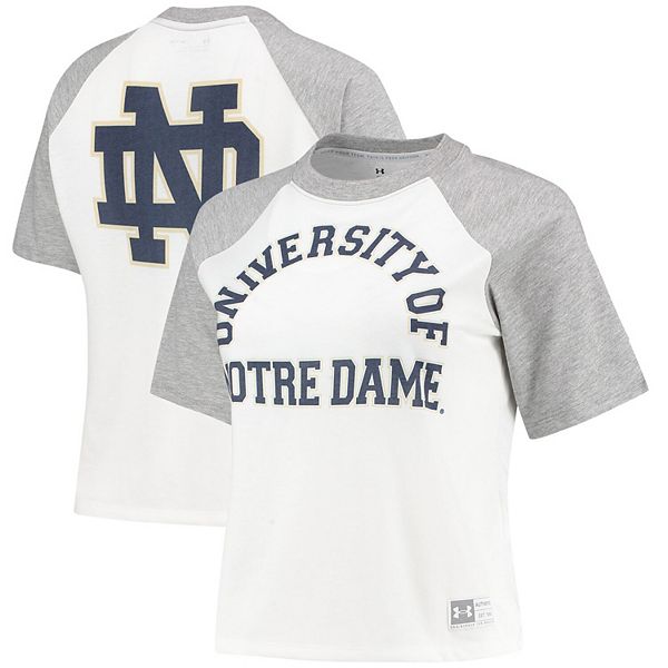 Women S Under Armour White Heathered Gray Notre Dame Fighting Irish Fade Raglan T Shirt