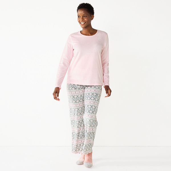 Women s Croft Barrow Velour Long Sleeve Pajama Top Pajama Pants Set