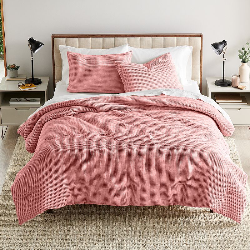 Sonoma Goods For Life Andorra Waffle Comforter Set with Shams, Med Pink, Ki