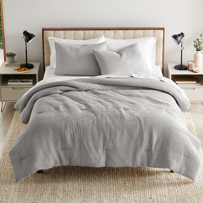 Sonoma Goods For Life Andorra Waffle Comforter Set with Shams, Med Grey, Ki