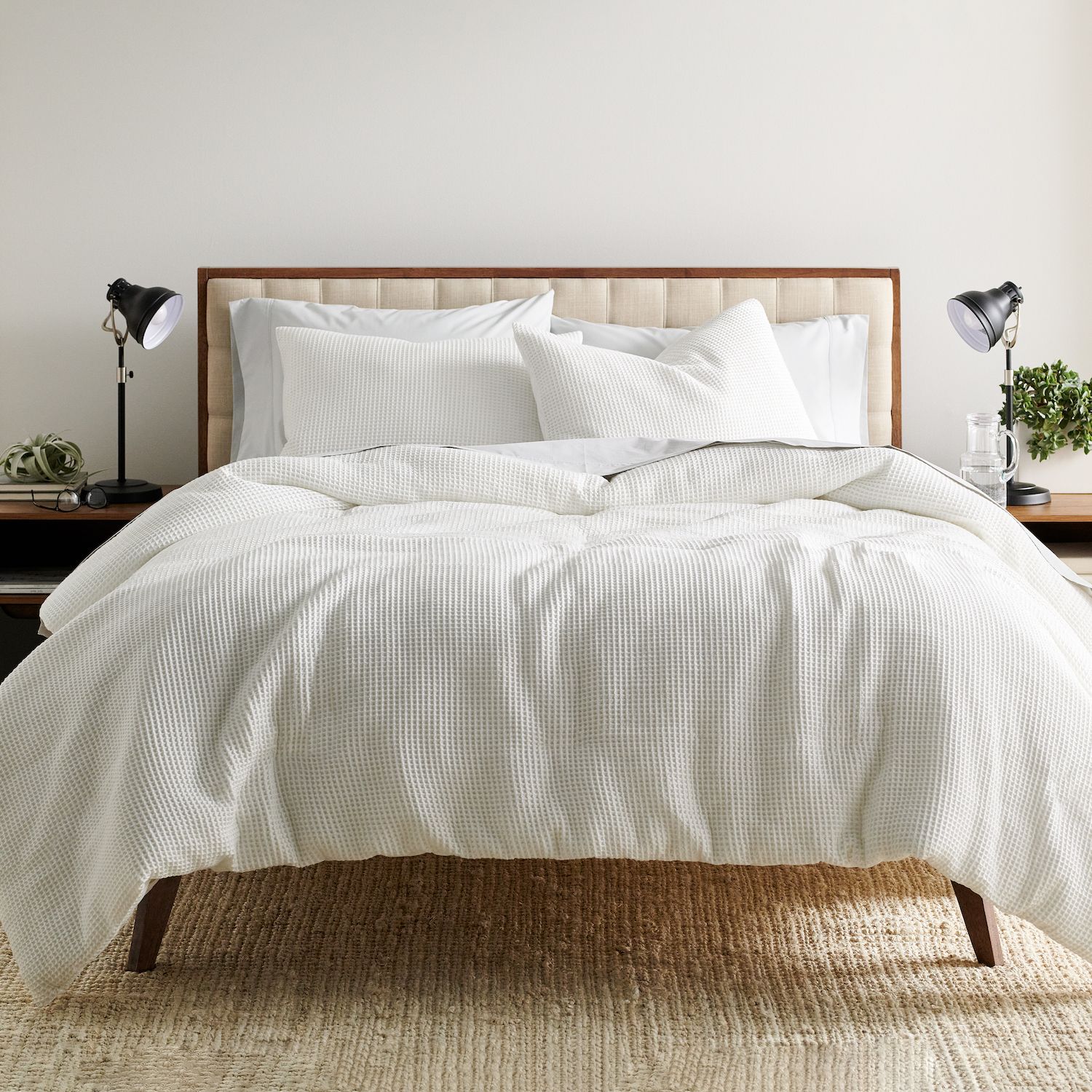 Extra Large Queen Bedding in Easy to Match White with Cream Knit