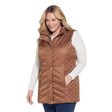Plus Size Weathercast Quilted Long Puffer Vest