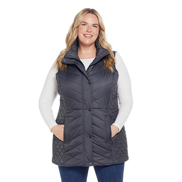 Plus Size Weathercast Quilted Long Puffer Vest