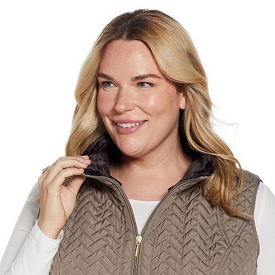 Plus Size Weathercast Faux-Fur Lined Quilted Vest