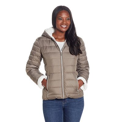 Women s Weathercast Hood Sherpa Lined Puffer Jacket