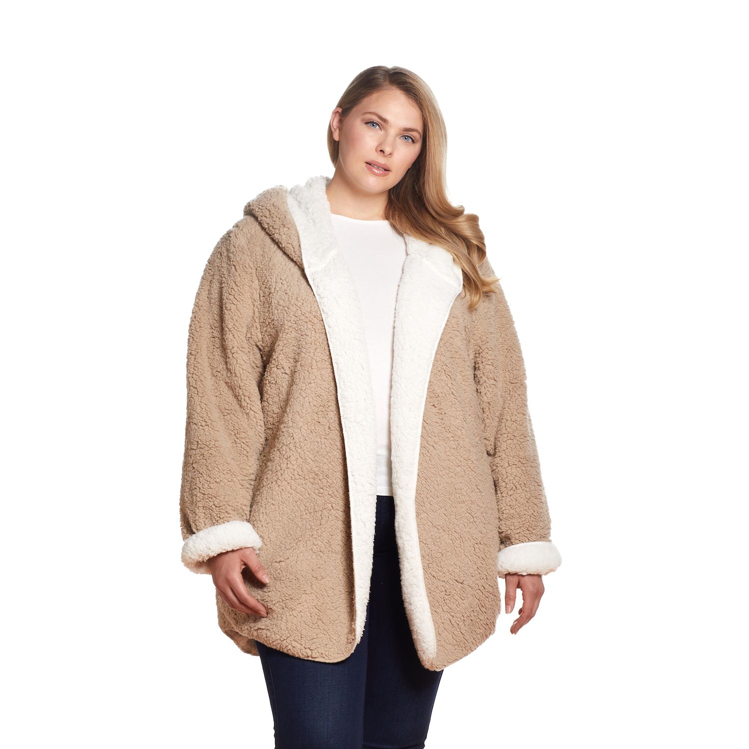 plus size sherpa jacket with hood