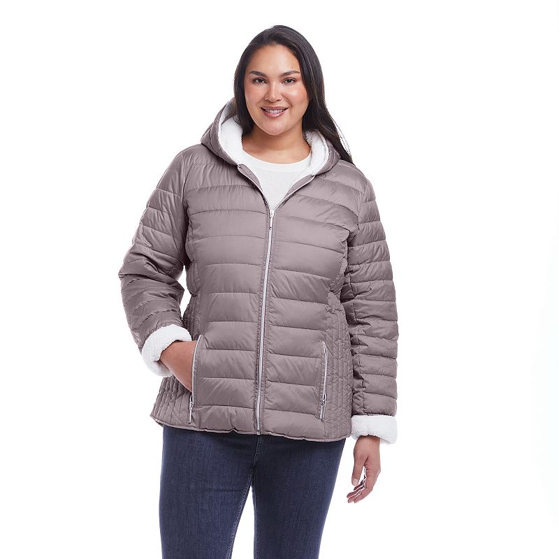 Women's Weathercast Sherpa-Lined Puffer Jacket, Size: 3XL, Dried Purple
