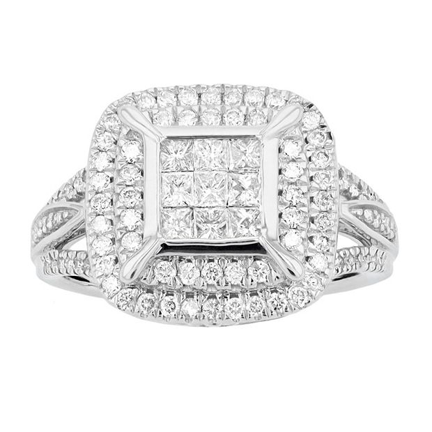 10k White Gold 1 Carat T.W. Diamond Princess Cut Double Halo