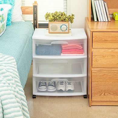 2 Pack Sterilite 3 Wide Drawer Storage Cart Container w/Casters for Mobility
