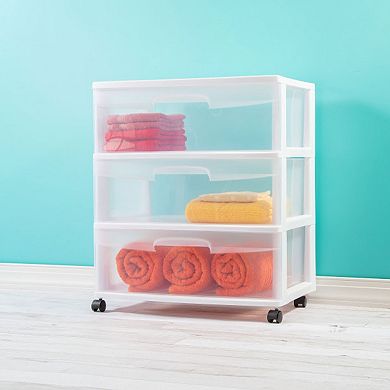 2 Pack Sterilite 3 Wide Drawer Storage Cart Container w/Casters for Mobility